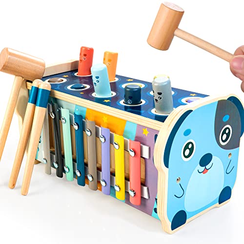 KIDWILL Wooden Hammering Pounding Toy for 12 Months Kids Montessori Toys for 1 Year Old Babies Early Development Toy with Pounding Bench Xylophone Number Sorting Maze Gifts for Toddlers Age 1 2 0 belly baby and beyond
