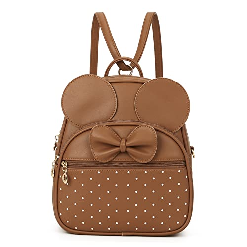 KL928 Girls Mini Backpack Bowknot Polka Dot Cute Daypacks Convertible Shoulder Bag Purse for Women Brown 0 belly baby and beyond