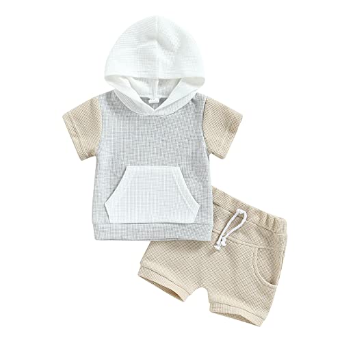 Kayotuas Toddler Baby Boy Summer Clothes Cute Short Sleeve Hooded Tshirt Top and Casual Shorts Set Infant 2 Piece Outfits 0 belly baby and beyond