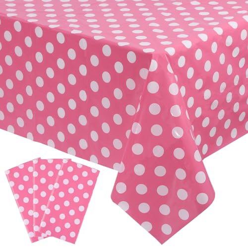 Kesfey 3 Packs Minnie Mouse Tablecloth 54 x 108 Inch Pink Polka Dot Table Cloths Disposable Plastic Pink Waterproof Picnic Table Covers Pink and White Dots Minnie Tablecover for Birthday Party 0 belly baby and beyond