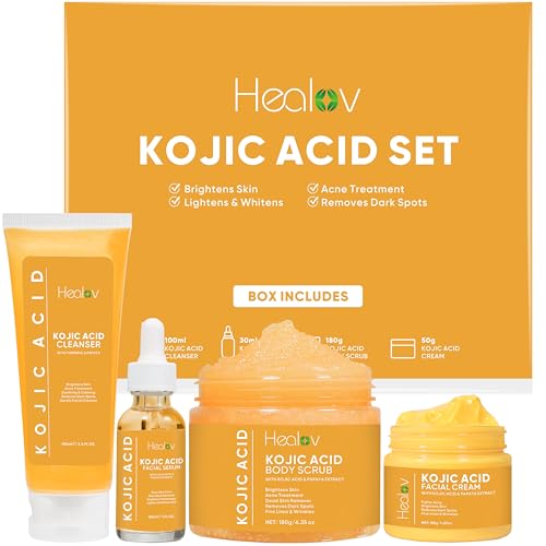 Kojic Acid Skincare Set Kojic Soap Cleanser Exfoliating Body Scrub Face Cream Brightening Facial Serum Skin Brightening Hyperpigmentation Treatment Dark Spot Corrector with Turmeric Papaya 0 belly baby and beyond