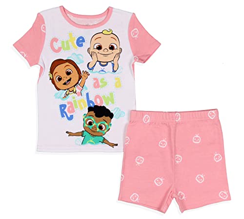 Komar Kids CoComelon Toddler Girls Cute Rainbow Short Sleeve With Shorts Pajama 2PC Set 0 belly baby and beyond
