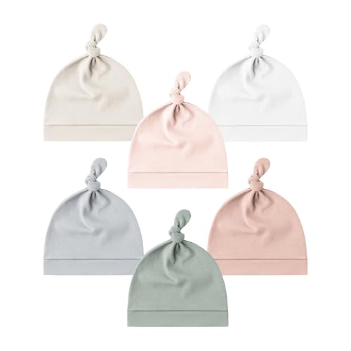 Konssy 6 Pack Baby Newborn Hats Set Knot Beanie Hats Soft for Infant Baby Girls Boys Caps 0 6 Months 0 belly baby and beyond