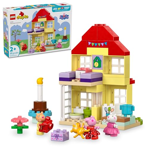 LEGO DUPLO Peppa Pig Birthday House Playset with 3 Animal Figures Educational Toy for 2 Year Olds Buildable Dollhouse for Creative Role Play Peppa Pig Toy for Girls Boys and Toddlers 10433 0 belly baby and beyond