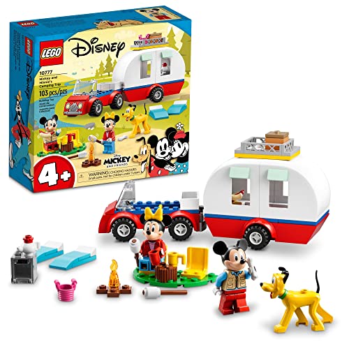 LEGO Disney Mickey Mouse and Minnie Mouses Camping Trip 10777 Building Toy with Camper Van Car Pluto Figure for Kids 4 Plus Years Old 0 belly baby and beyond