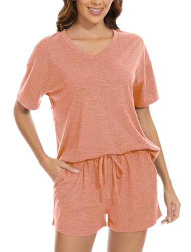 LOCUBE Womens Pajama Sets Short Sleeve Lounge Set Soft Comfy Stretch Casual Pj V Neck Shirt and Shorts with Pocket 0 belly baby and beyond