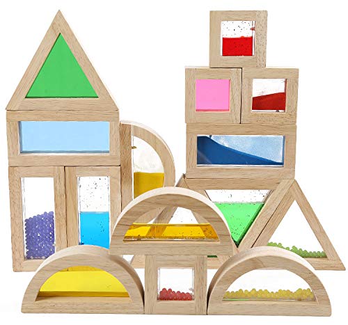 Large Wooden Building Blocks for Toddlers Baby Kids 16 Pcs Rainbow Blocks Geometry Sensory Stacking Construction Toys Set Colorful Preschool Learning Educational Toys for Boys Girls 0 belly baby and beyond