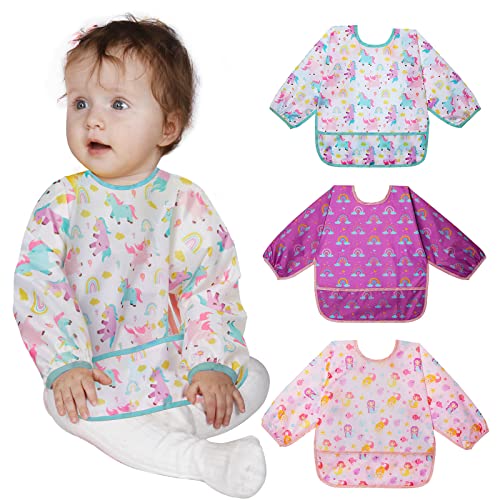 Lictin 3 Pcs Baby Bibs for Boy or GirlLong Sleeve BibWaterproof Bibs for ToddlersAdjustable Closure Baby Smock6 24 Months 0 belly baby and beyond