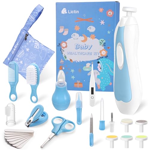 Lictin Baby Healthcare and Grooming Kit 31 in 1 Baby Electric Nail Trimmer Set Newborn Nursery Care Kit Baby Essentials with Nail Clippers Medicine Dispenser Infant Comb Brush 0 belly baby and beyond
