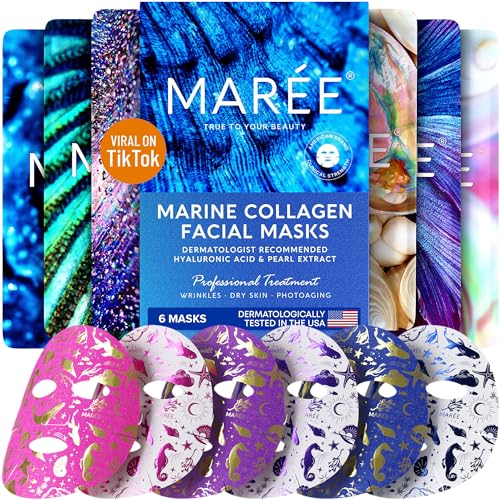 MAREE Facial Masks with Marine Collagen Hyaluronic Acid Sheet Moisturizing Masks for Face with Green Red Algae Extract for All Skin Types Hydrating Skin Care Mask with Pearl Extract 6 Pack 0 belly baby and beyond