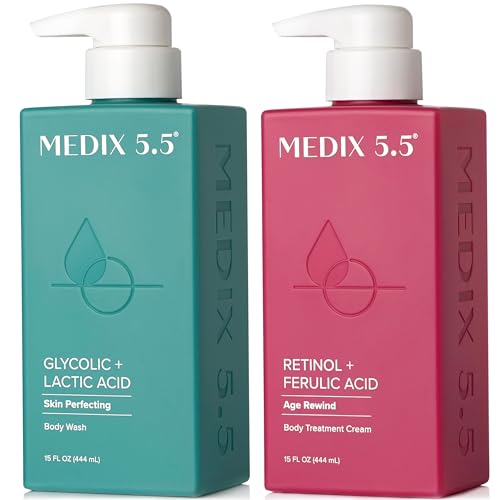 MEDIX 55 Exfoliating AHA Glycolic Acid Face Body Scrub Cleanser Retinol Moisturizing Body Cream Lotion Skin Care 2PC Set Alpha Hydroxy Acid Lactic Acid Foaming Body Wash Face Wash 2 PC 0 belly baby and beyond