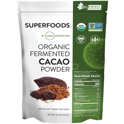 MRM Nutrition Organic Fermented Cacao Powder Superfood Antioxidant rich Gluten free vegan 43 servings 0 belly baby and beyond