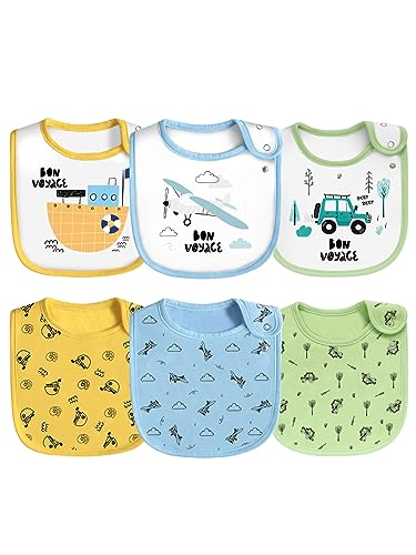 Maiwa 6 Pack Waterproof Cotton Baby Bibs with Snaps for baby boys girls teething drooling and feeding 0 belly baby and beyond
