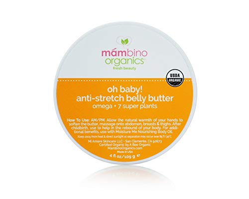 Mambino Organics Anti Stretch Mark Cream for Pregnancy Nonsticky Organic Belly Butter with Shea Cocoa Butter Vitamins Omegas Natural Vegan 1st Trimester Pregnancy Must Haves 25 oz 0 belly baby and beyond
