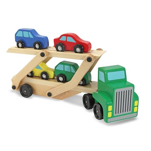 Melissa Doug Car Carrier Truck and Cars Wooden Toy Set With 1 Truck and 4 Cars Vehicle Toys Push And Go Wooden Trucks For Toddlers And Kids Ages 3 0 belly baby and beyond