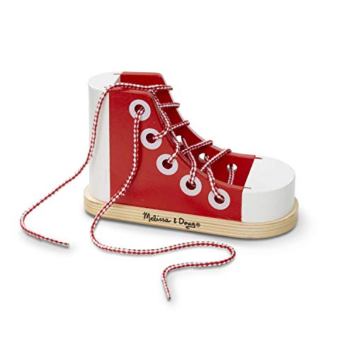 Melissa Doug Deluxe Wood Lacing Sneaker Learn to Tie a Shoe Educational Toy Shoe Tying Practice For Kids Developmental Toys For Preschoolers And ToddlersRed 0 belly baby and beyond
