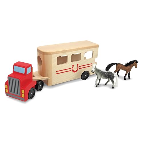 Melissa Doug Horse Carrier Wooden Vehicle Play Set With 2 Flocked Horses and Pull Down Ramp Horse Figures Wooden Horse Trailer Toy For Kids Ages 3 0 belly baby and beyond