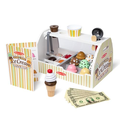 Melissa Doug Wooden Scoop and Serve Ice Cream Counter 28 pcs Play Food and Accessories Pretend Food Toys Ice Cream Shop Toys For Kids Ages 3 0 belly baby and beyond