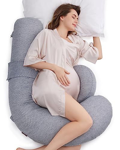 Momcozy Pregnancy Pillow Original F Shaped Maternity Pillow for Pregnant Women with Adjustable Wedge Pillow Full Body Support Pregnancy Pillows for Side Sleeping with Air Layer Cover Grey 0 belly baby and beyond