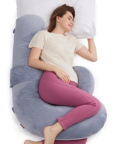 Momcozy Pregnancy Pillow Original F Shaped Maternity Pillow for Pregnant Women with Adjustable Wedge Pillow Full Body Support Pregnancy Pillows for Side Sleeping with Velvet Cover Grey 0 belly baby and beyond