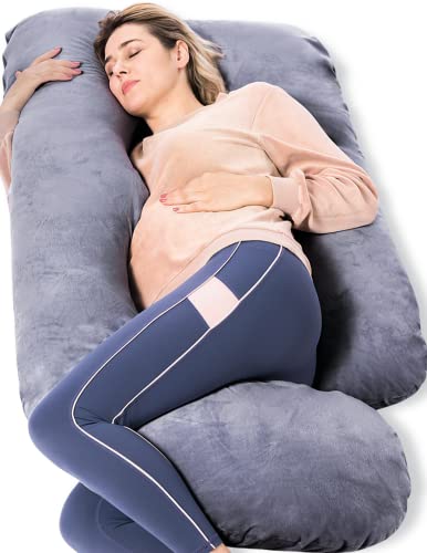 Momcozy U Shaped Pregnancy Pillows for Sleeping with Removable Cover Velvet 57 Inch 0 belly baby and beyond