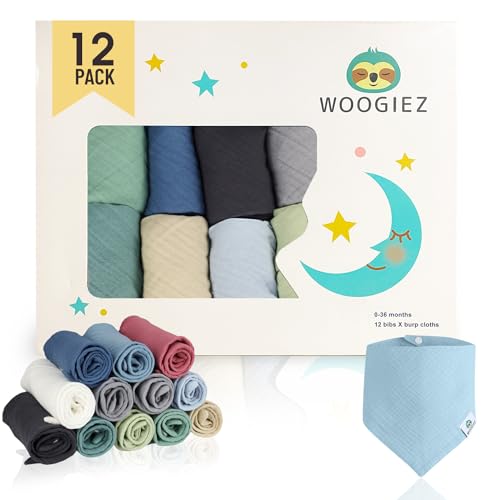 Muslin Baby Bibs 12 PACK Muslin Bibs 100 Cotton Bandana Bibs Boys Girls Newborn Bibs for Teething Drooling 0 belly baby and beyond