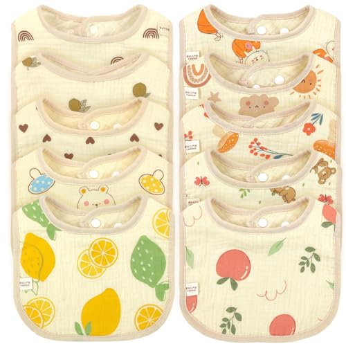 Muslin Baby Bibs Baby Drooling Bibs Snap Bibs Unisex Cartoon Bibs Cotton Baby Drool Bibs for Teething Feeding Bibs 0 belly baby and beyond