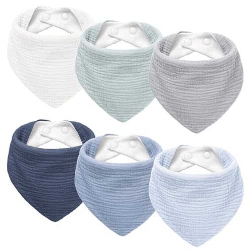 Muslin Baby Drool Bibs 6Pack Soft Triangular Adjustable Baby Bandana Bibs for Unisex Girls Boys 0 belly baby and beyond