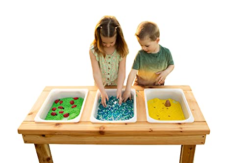 NOBLE TOYS Wooden Toddler Triple Bin Sensory Table Toddlers Activity Play for Outside Sand and Water Table for age 18 Months Fill with Craft Mud and Sensory Toys Large Outdoor Kids Kitchen 0 belly baby and beyond