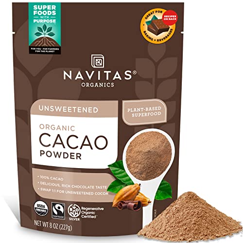 Navitas Organics Cacao Powder Regenerative Organic Certified Non GMO Fair Trade Gluten Free 8oz Bag 15 Servings 0 belly baby and beyond