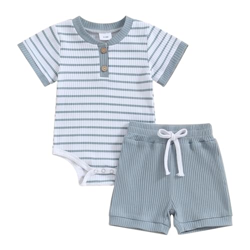 Newborn Baby Boy Girl Clothes 3 6 9 12 18 Months Ribbed Knit Short Sleeve Romper Shorts Set Infant Summer Outfits 0 belly baby and beyond
