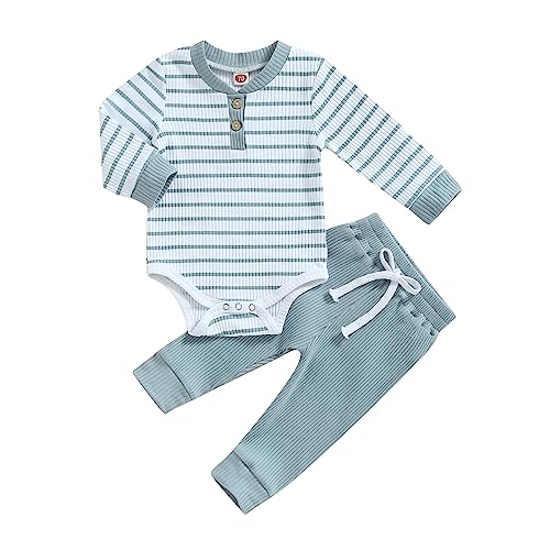 Newborn Baby Boy Girl Clothes Ribbed Knitted Long Sleeve Romper Pants Solid Cotton Infant Fall Winter Outfits 2Pcs 0 belly baby and beyond