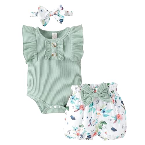 Newborn Baby Girl Clothes Outfits Ruffle Romper and Short Pant Sets with Headband Infant Bodysuits 0 belly baby and beyond