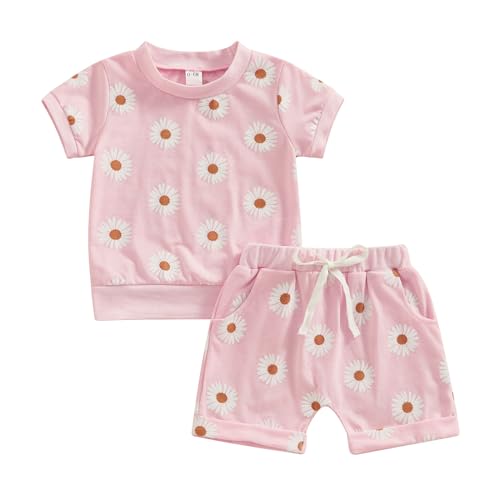 Newborn Baby Girls Summer Shorts Clothes Sets Toddler Infant Floral Short Sleeve T shirtsDaisy Outfit 0 belly baby and beyond