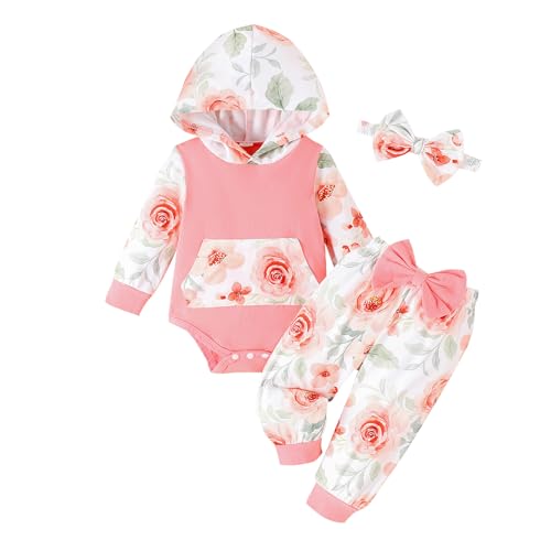 Newborn Infant Baby Girl Clothes 0 3 6 9 12 18 Months Outfits Sets Hoodie Romper Pants Bow Headband for Girls 0 belly baby and beyond