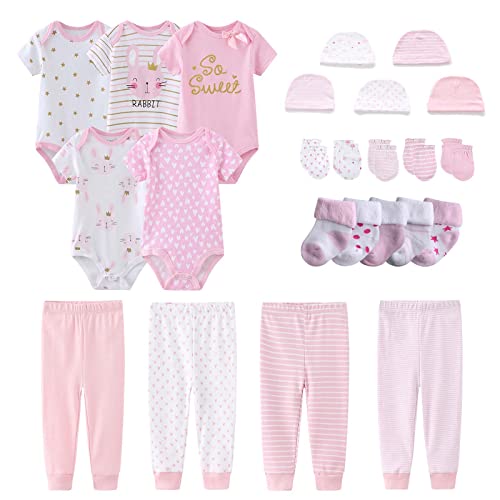Newborn Layette Gift Set Bodysuits Pants for Baby Girl and Boy 24 Piece 100 Cotton Essentials and Accessories 0 belly baby and beyond