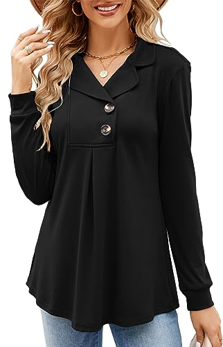 Newchoice Womens Long Sleeve Tunic Tops for Leggings Casual Notch Collared Button Sweatshirts Pullover Shirt Tops 0 belly baby and beyond