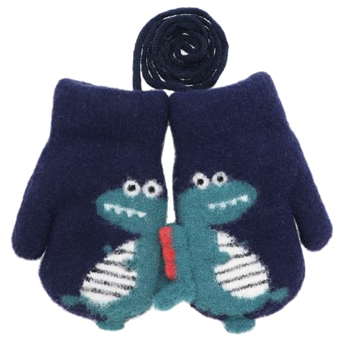Newfancy Toddler Boys Girls Dinosaur Winter Warm Knit Mittens with String Kids Baby Soft Thick Fleece Lined Gloves 0 belly baby and beyond