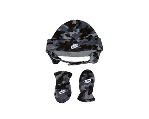 Nike Infant Boys Beanie with Ear Flaps Mittens 2 Piece Set Grey Camo Infants One Size Fits All 0 belly baby and beyond