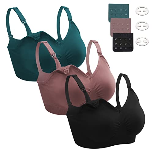 Nursing Bras for Breastfeeding 3 Pack Seamless Maternity Bras Pregnancy Sleep Bralette with Extra Bra Extenders and Clips 0 belly baby and beyond