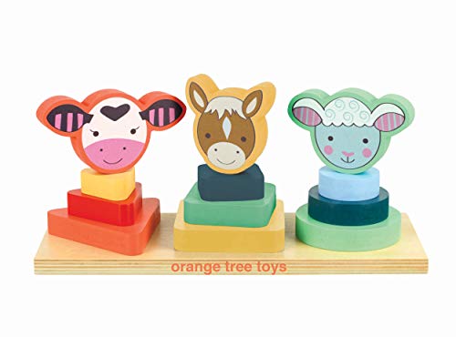 Orange Tree Toys Farm Animals Wooden Shape Stacker 12 Piece Educational Toy for Toddlers Ages 1 Year and up Learn Colors Shapes and Develop Fine Motor Skills 0 belly baby and beyond