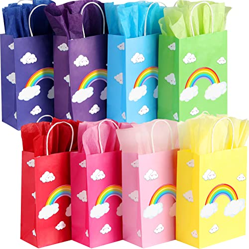 PINWATT 32 Pieces Rainbow Party Favor Bags with 32 Tissue Papers 87 Small Gift Bags with Handle for Party Supplies Birthday Party Wedding Gifts and Celebrations Assorted 8 Colors 0 belly baby and beyond