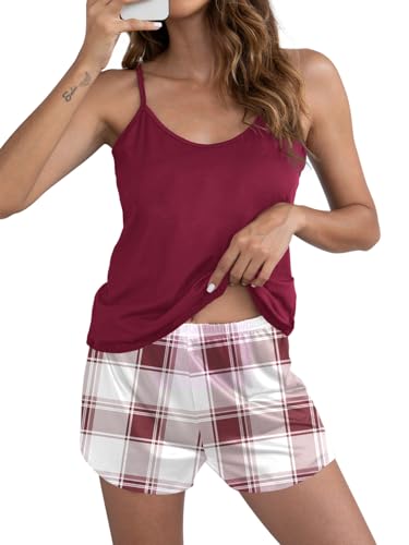 POKWAI Women Cami Tank Pajamas Sets Shorts Pj Set Summer Sleeveless Soft Sleepwear Womens Pajamas 0 belly baby and beyond