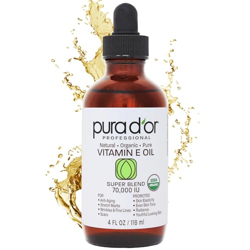 PURA DOR 4 Oz ORGANIC Vitamin E Oil Blend 70000 IU 100 Natural Hexane Free Sweet Almond Apricot Jojoba Argan Rosehip Sunflower Avocado Bath Oil For Scars Skin Face Full Body 0 belly baby and beyond