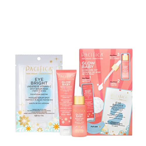 Pacifica Beauty Glow Baby Vitamin C Trial Value Kit 3 Piece Skin Care Gift Set Travel Friendly Brightening Face Serum Face WashCleanser Under Eye Patches Glycolic Acid AHA Vegan 0 belly baby and beyond