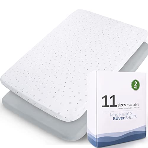 Pack and Play Sheets Fitted Fit for ADOVEL Pamo Babe Baby Trend Graco Dream On Me and Other 25 x 36 Playard Mattress Cover Ultra Soft Stretchy Playpen Sheets Grey White Star 2 Pack 0 belly baby and beyond