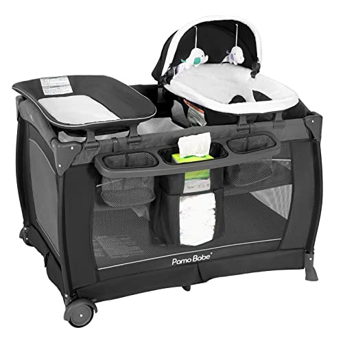 Pamo Babe Playard Deluxe Nursery Center Foldable Playpen for Baby Toddler Bassinet Mattress Changing Table for Newborn Grey 0 belly baby and beyond