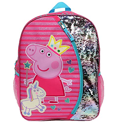 Peppa Pig Backpack for Girls for Kindergarten Elementary School 16 Inch Flip Sequins Glitter Bookbag with Padded Back Adjustable Shoulder Straps Lightweight Travel Bag for Kids 0 belly baby and beyond