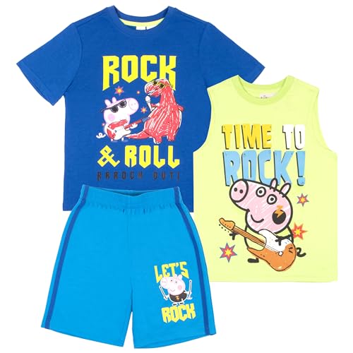 Peppa Pig Boys 3 Piece Short Set Short Sleeve Shirt Tank Top Shirt and Shorts 3 Pack Bundle Set for Kids Toddlers 0 belly baby and beyond