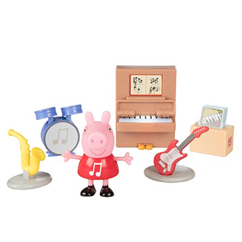Peppa Pig Little Rooms Music Studio Playset 6 Pieces Includes Peppa Figure Guitar Saxophone Drums Records Light Up Piano Ages 2 0 belly baby and beyond